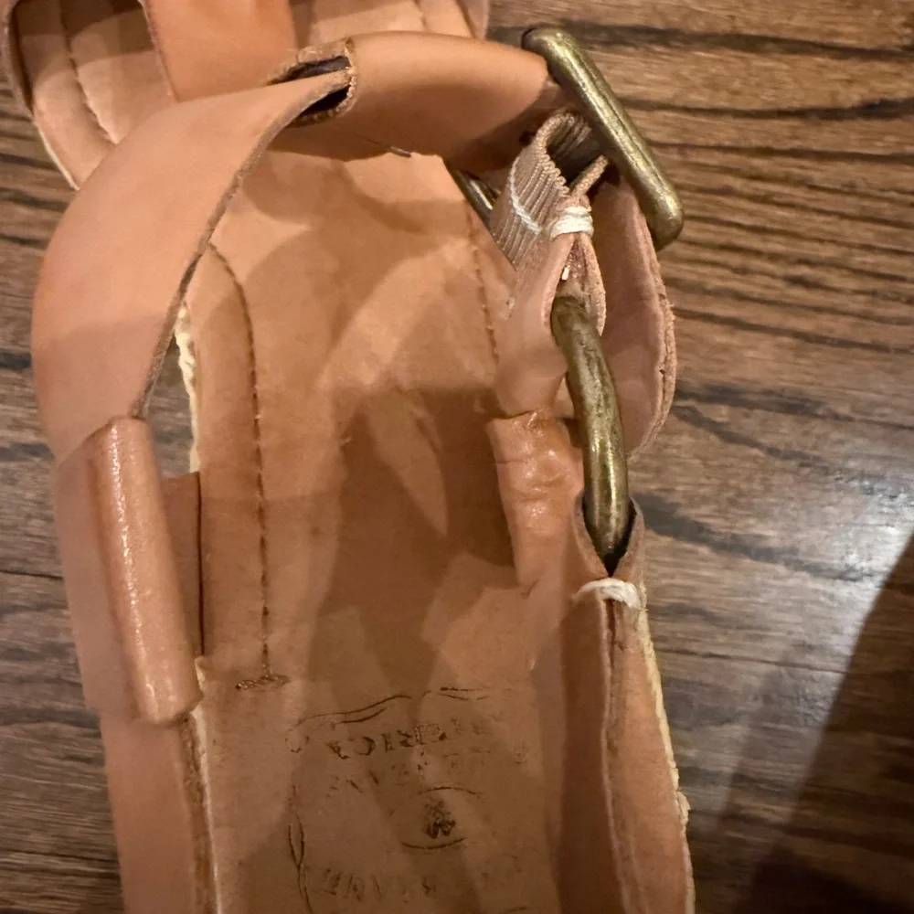 Lucky Brand Fiora Tan Leather Espadrille Wedge Sandals Size 8.5